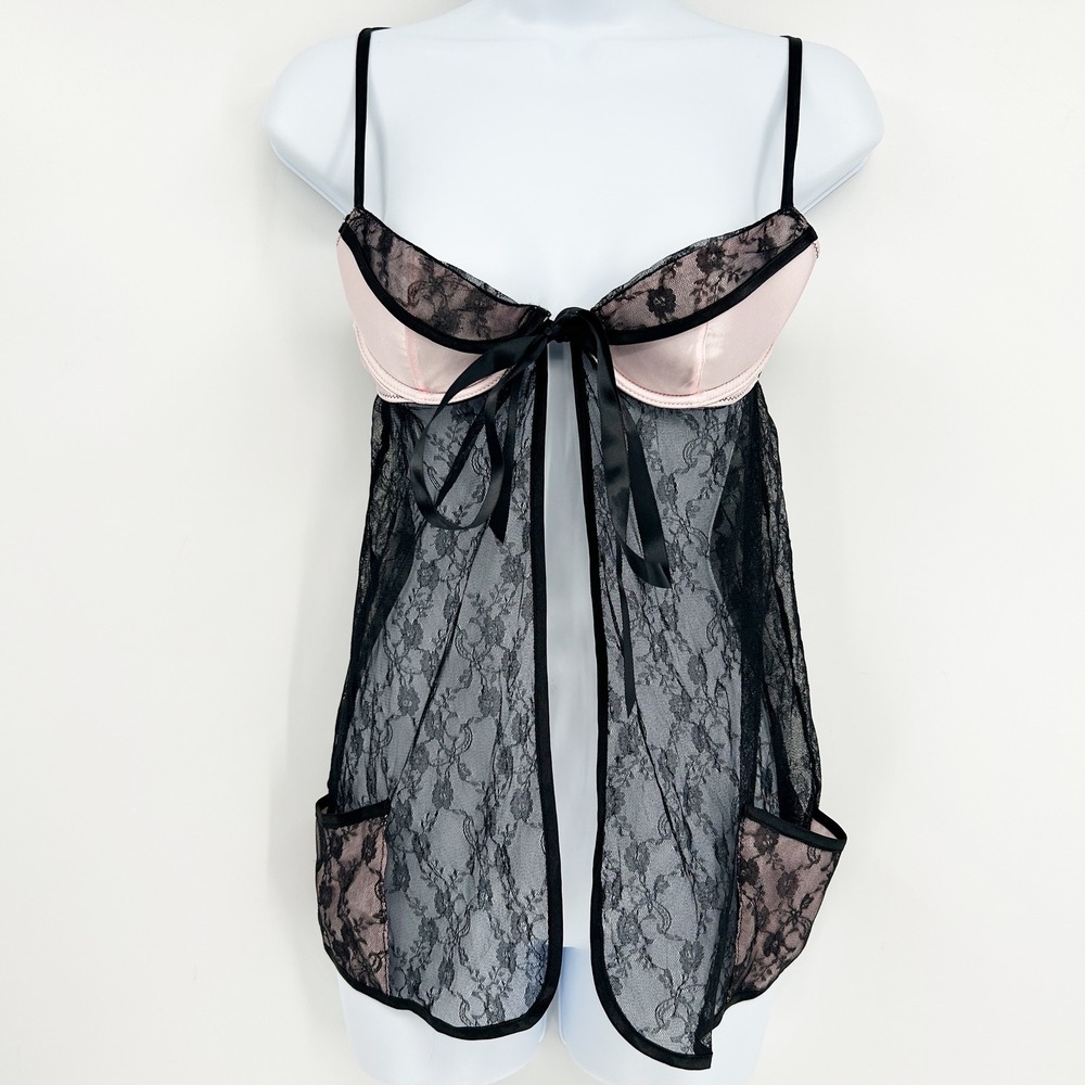 Victorias Secret Whimsigoth Dark Coquette Lace Babydoll Teddy Lingerie Dress 34B